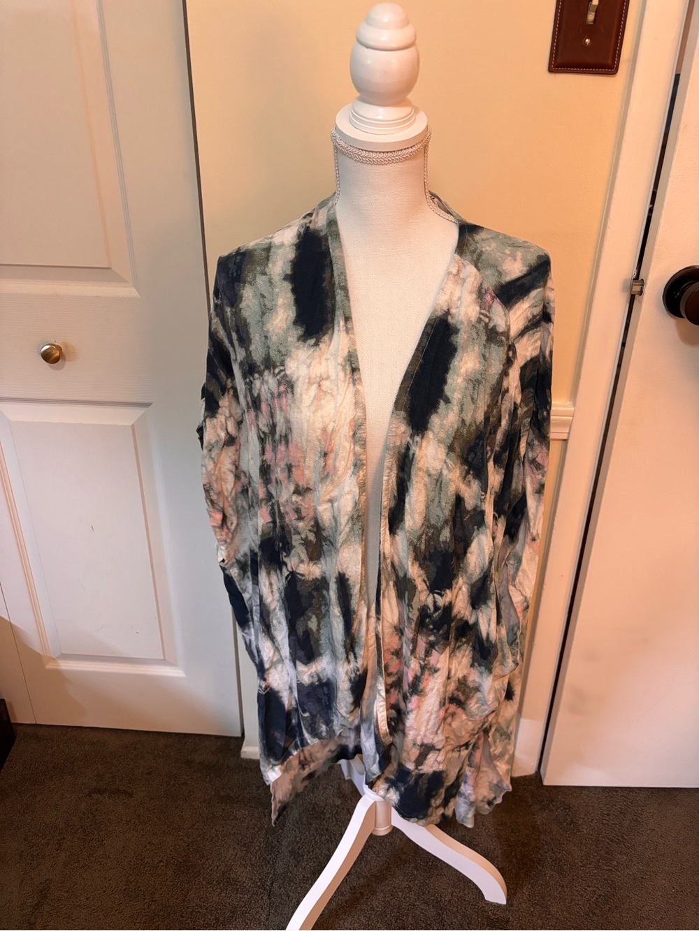 Haute Hippie Tie-Dye Open Front poncho in green, Pink & Cream
